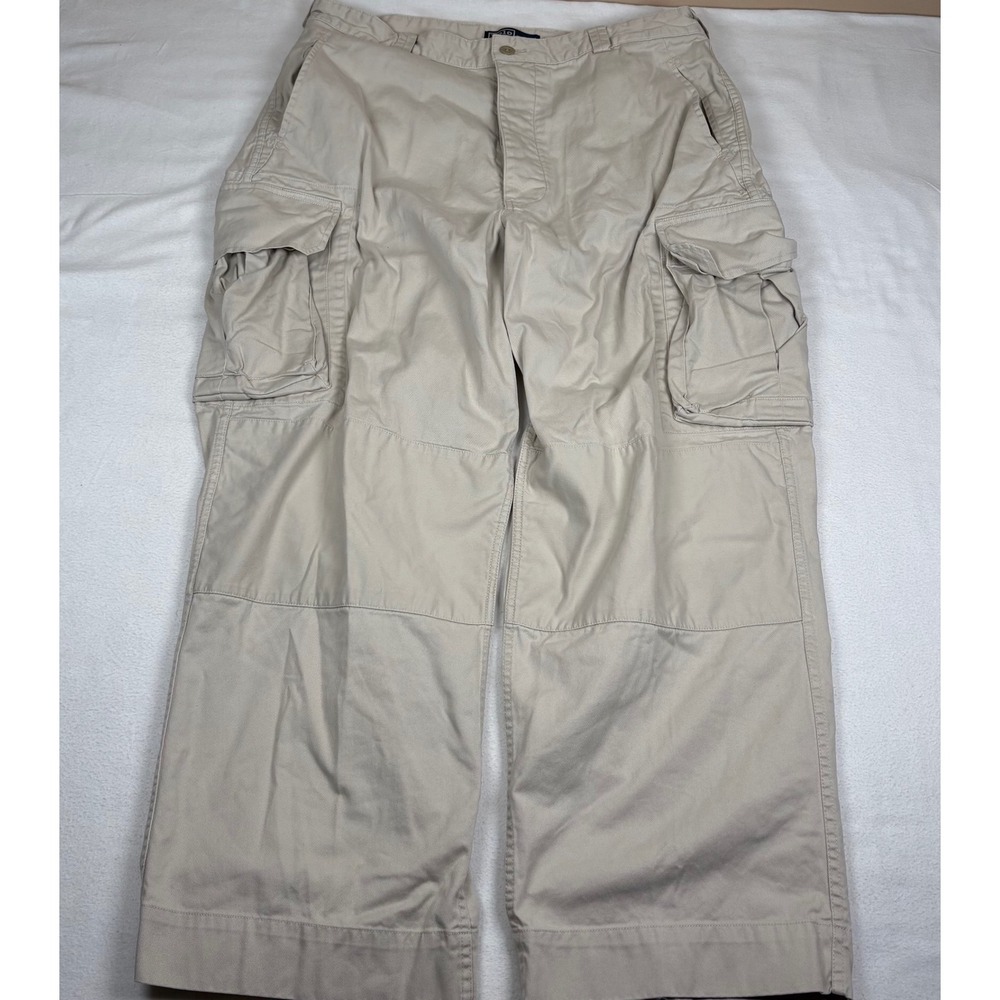 Polo Ralph Lauren Mens Cargo Pants 38x30 Beige Y2K Baggie‎ Utility Relaxed